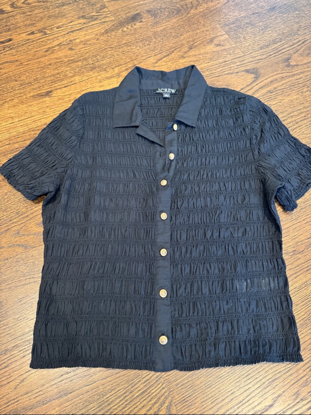 J. Crew Black Short-Sleeve Textured Button Front Top